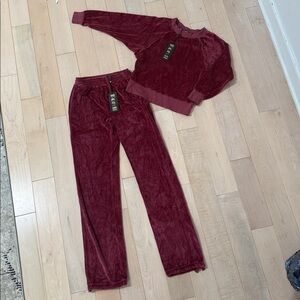 Suzi Kondi Kids Maroon Velour Sweatpants & Jogger Set